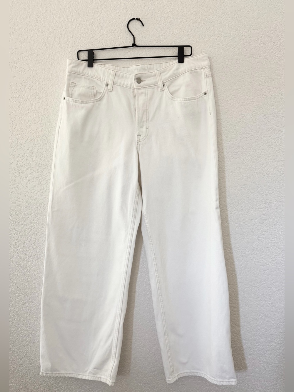H&M &DENIM White Baggy Wide Leg Loose Fit Low Waist Jeans Size 10